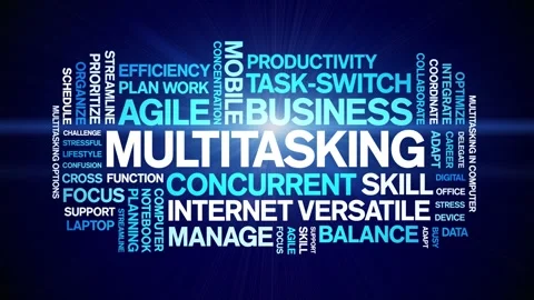 Multitasking animated word cloud,animation tag kinetic typography seamless loop Stock Footage 294389143