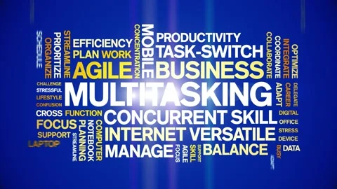 Multitasking animated word cloud,animation tag kinetic typography seamless loop Stock Footage 294390112