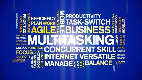 Multitasking animated word cloud,animation tag kinetic typography seamless loop Stock Footage 294390424