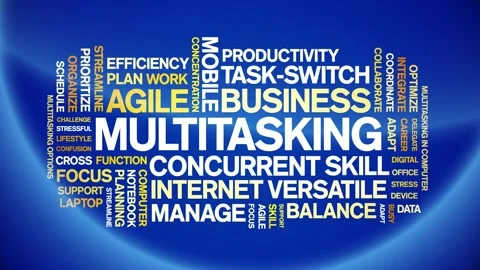 Multitasking animated word cloud,animation tag kinetic typography seamless loop Stock Footage 294391050