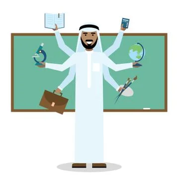 Multitasking arabian man. 스톡 일러스트