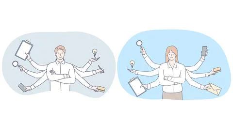 Multitasking in business and office work concept Stock Illustration