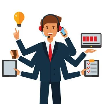 Multitasking businessman  cartoon flat vector illustration concept on isolate 스톡 일러스트