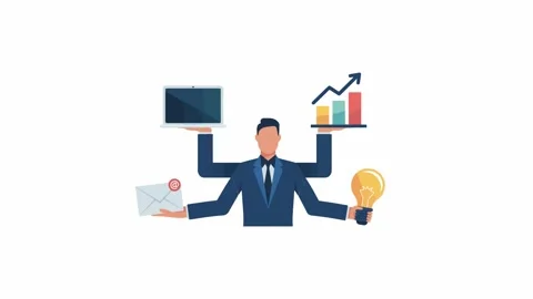 Multitasking Businessman Character Animation Balancing Work Tasks On White Stock Footage 337604484