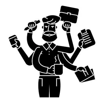 Multitasking businessman icon, vector illustration, black sign on isolated 스톡 일러스트