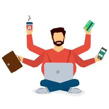 Multitasking businessman isolated Stock Illustration