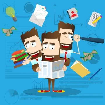 Multitasking businessman. Vector cartoon character illustration. Business con Stock Illustration