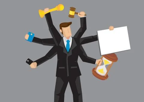 Multitasking Businessman Vector Cartoon Character Illustration Stock Illustration