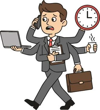 Multitasking businessman, very minimal simple vector illustration Stock Illustration