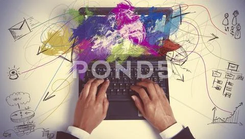 Multitasking businesswoman at work with a laptop Stock Photos