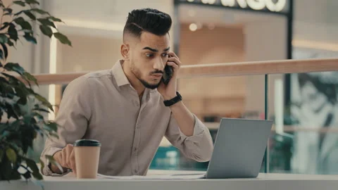 Multitasking busy man guy worker male freelancer student entrepreneur stressed Stock Footage 228983413