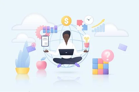 Multitasking Cloud Productivity Concept Vector Design Stockillustratie