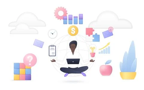 Multitasking Cloud Productivity Volumetric Vector Concept Stockillustratie