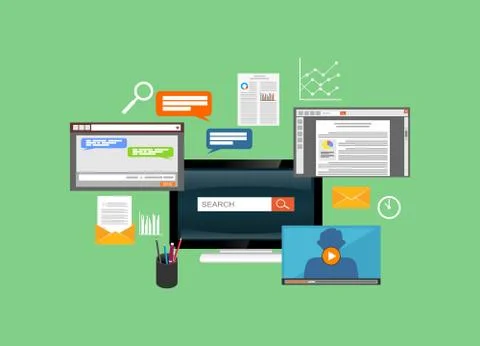 Multitasking computer system concept illustration. Stock Illustration