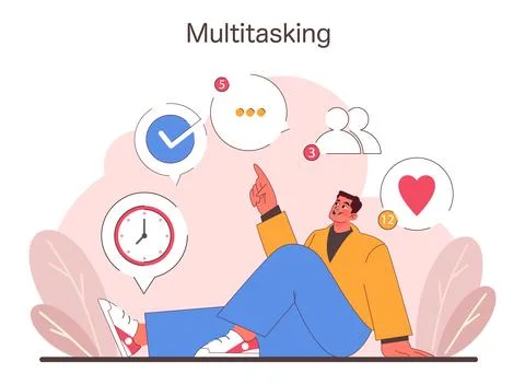 Multitasking concept. Flat vector illustration Stock Illustration