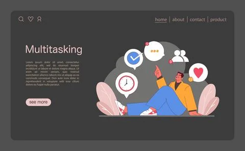 Multitasking concept. Flat vector illustration Illustrazione stock