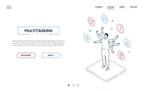 Multitasking concept - line design style isometric web banner イラスト素材