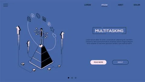 Multitasking concept - line design style isometric web banner Stockillustratie