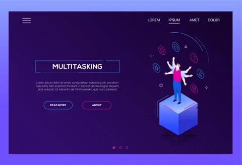 Multitasking concept - modern isometric vector website header Stock Illustration