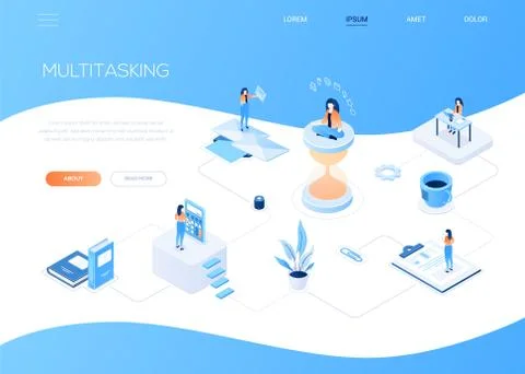 Multitasking concept - modern isometric vector web banner Stock Illustration