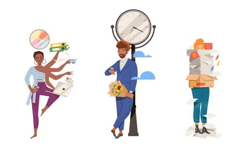 Multitasking, deadline at work and busy lifestyle. Overworked business people Stock Illustration
