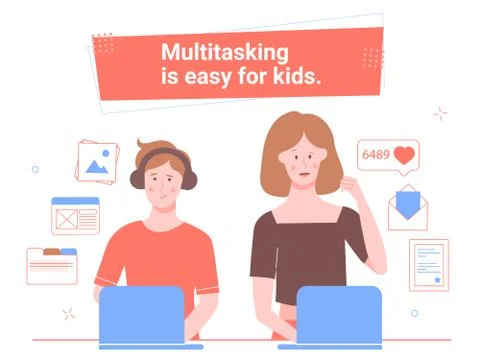Multitasking is easy for kids. Иллюстрация