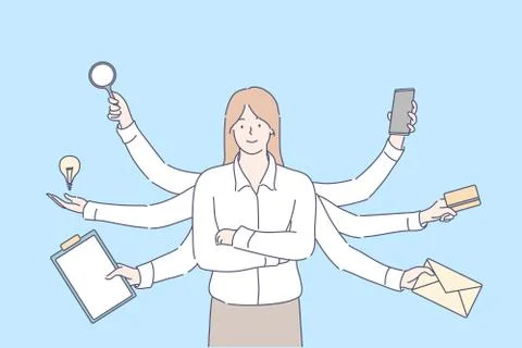 Multitasking, efficiency, overload, professional competence, business concept 库存插图