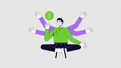 Multitasking in financial industry 2D animation Stock Footage 307912555