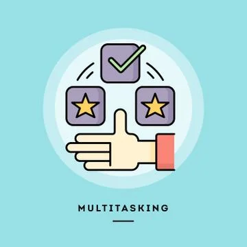 Multitasking, flat design thin line banner. Stock Illustration