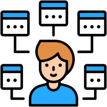 Multitasking icon, man with five window task 스톡 일러스트