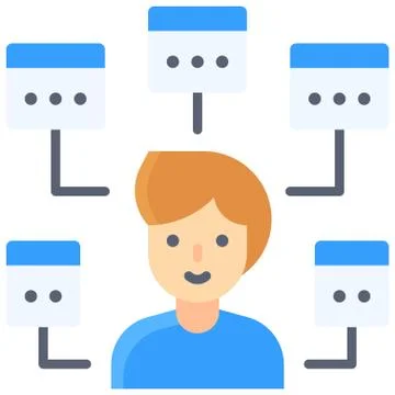 Multitasking icon, man with five window task Stockillustratie