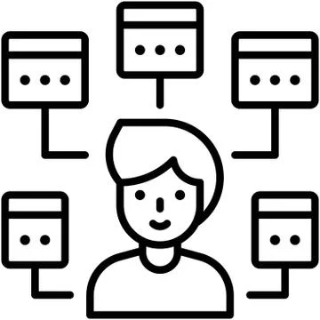 Multitasking icon, man with five window task Stock Illustration