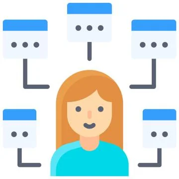 Multitasking icon, woman with five window task 스톡 일러스트