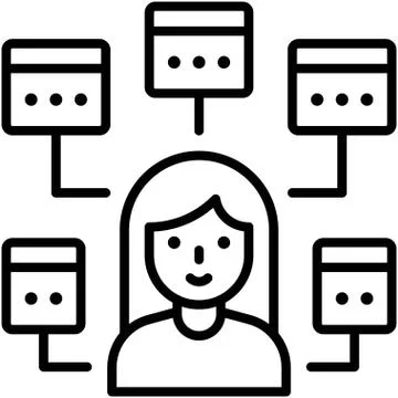 Multitasking icon, woman with five window task Stockillustratie