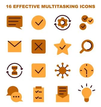 Multitasking icons set. Simple symbols for effective time and task Stock Illustration