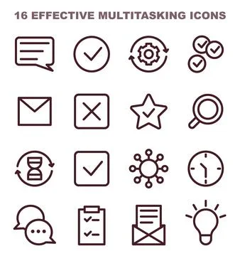 Multitasking icons set. Simple symbols for effective time and task Stock Illustration