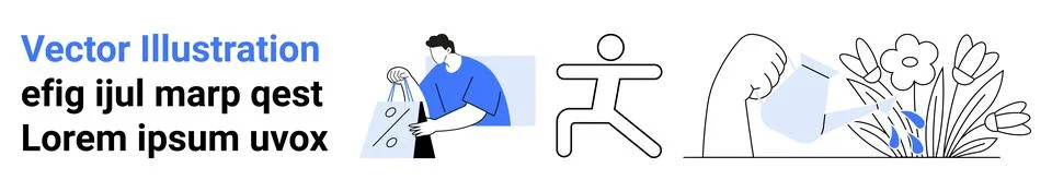 Multitasking Individual Balancing Work, Exercise, and Gardening in Minimali.. Stockillustratie