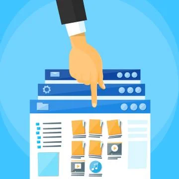 Multitasking Interface Choose Window Hand Finger List Online Folders 스톡 일러스트