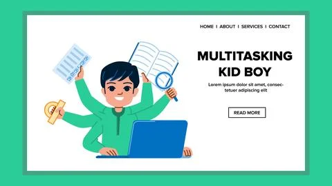 Multitasking kid boy vector Stock Illustration