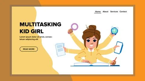 Multitasking kid girl vector Illustrazione stock