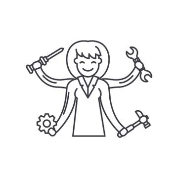 Multitasking line icon concept. Multitasking vector linear illustration, symbol 스톡 일러스트