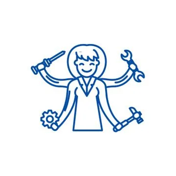 Multitasking line icon concept. Multitasking flat vector symbol, sign, outline Illustrazione stock