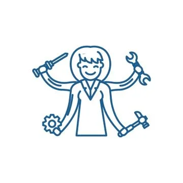 Multitasking line icon concept. Multitasking flat vector symbol, sign, outline イラスト素材