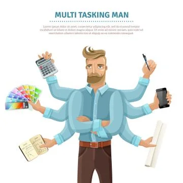Multitasking Man Flat Poster Stockillustratie