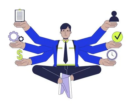 Multitasking in management 2D illustration concept Stock Illustration