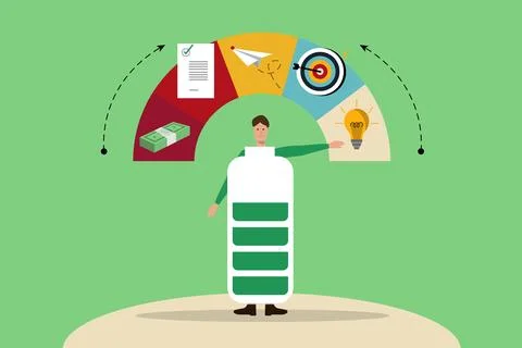 Multitasking or project management, work or work efficiency, Stock Illustration