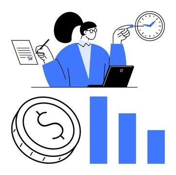 Multitasking Professional Manages Time, Finances, and Documents with Efficien Stock Illustration