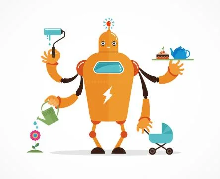 Multitasking robot character イラスト素材
