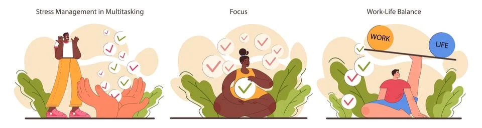 Multitasking set. Effective and competent office worker time Stock Illustration