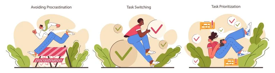 Multitasking set. Effective and competent office worker time Illustrazione stock